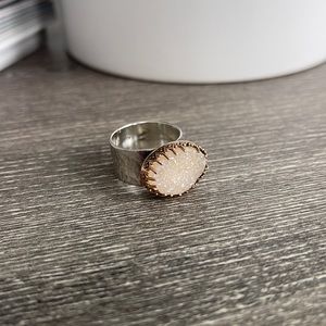 Druzy quartz silver ring